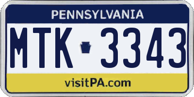 PA license plate MTK3343