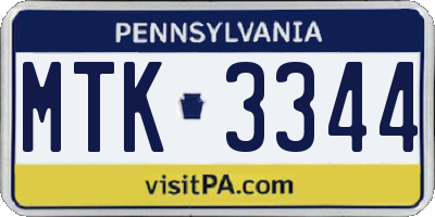 PA license plate MTK3344