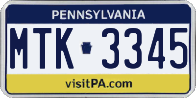 PA license plate MTK3345