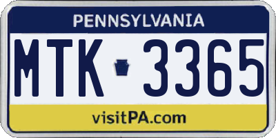 PA license plate MTK3365