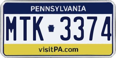 PA license plate MTK3374