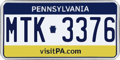 PA license plate MTK3376