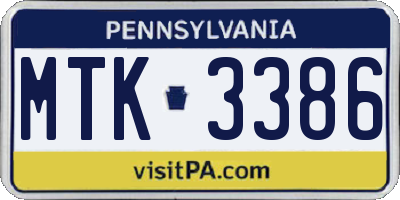 PA license plate MTK3386