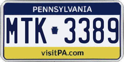 PA license plate MTK3389