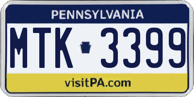 PA license plate MTK3399