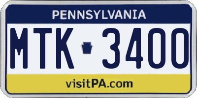 PA license plate MTK3400