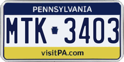 PA license plate MTK3403