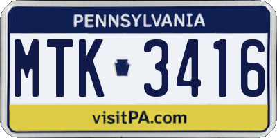 PA license plate MTK3416