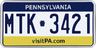 PA license plate MTK3421
