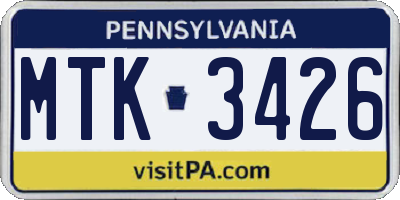 PA license plate MTK3426