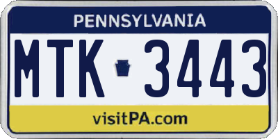 PA license plate MTK3443