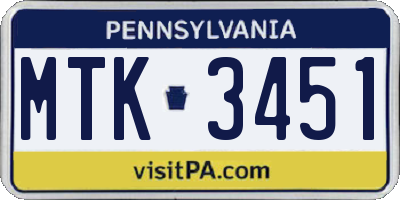 PA license plate MTK3451