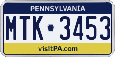 PA license plate MTK3453