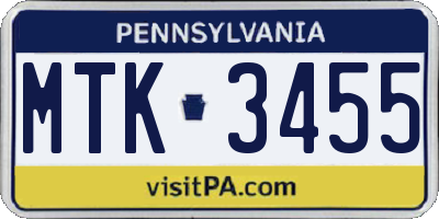 PA license plate MTK3455
