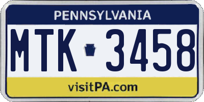 PA license plate MTK3458