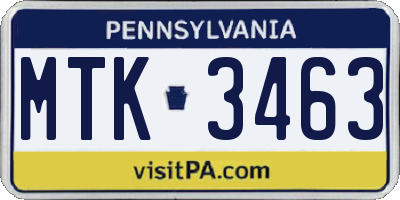 PA license plate MTK3463