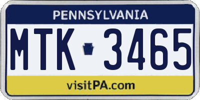 PA license plate MTK3465