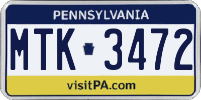 PA license plate MTK3472