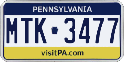 PA license plate MTK3477