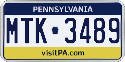 PA license plate MTK3489