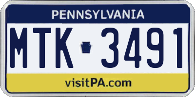 PA license plate MTK3491