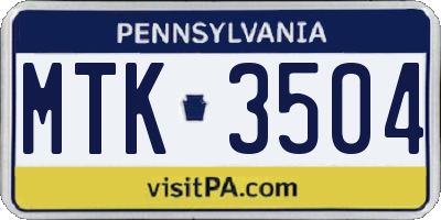 PA license plate MTK3504
