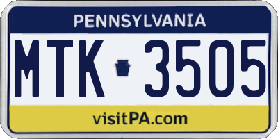 PA license plate MTK3505