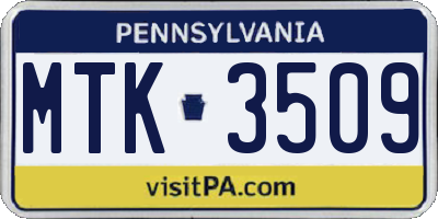 PA license plate MTK3509