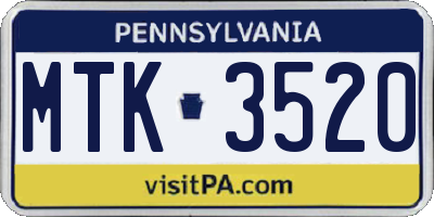 PA license plate MTK3520
