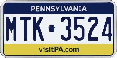 PA license plate MTK3524