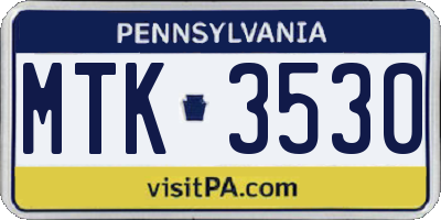 PA license plate MTK3530