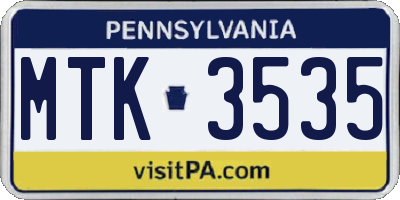 PA license plate MTK3535
