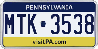 PA license plate MTK3538