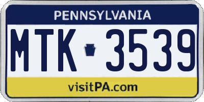PA license plate MTK3539