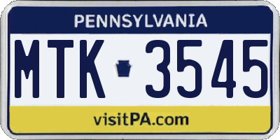 PA license plate MTK3545