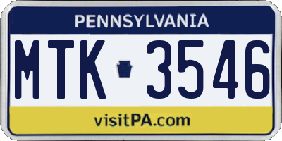 PA license plate MTK3546