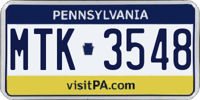 PA license plate MTK3548