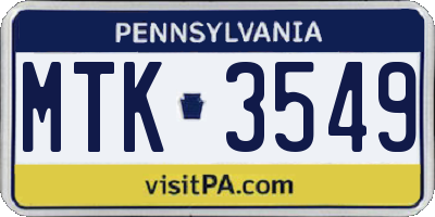 PA license plate MTK3549