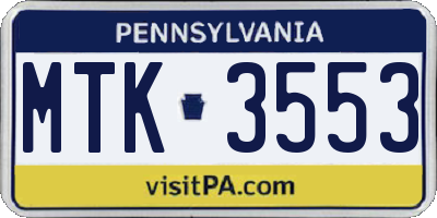 PA license plate MTK3553