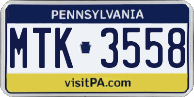 PA license plate MTK3558