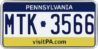 PA license plate MTK3566