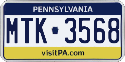 PA license plate MTK3568