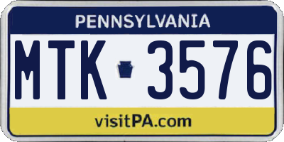 PA license plate MTK3576