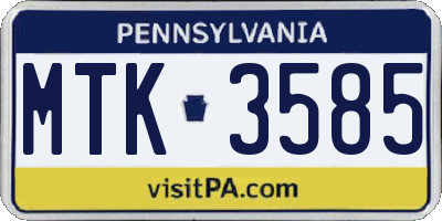 PA license plate MTK3585