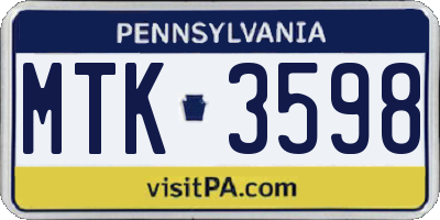 PA license plate MTK3598