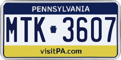 PA license plate MTK3607