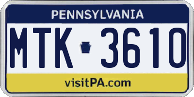 PA license plate MTK3610