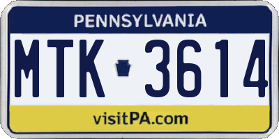PA license plate MTK3614