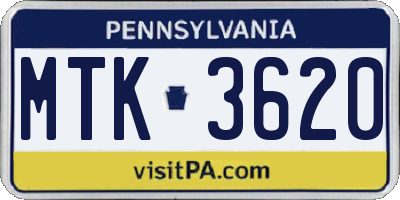 PA license plate MTK3620