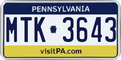 PA license plate MTK3643